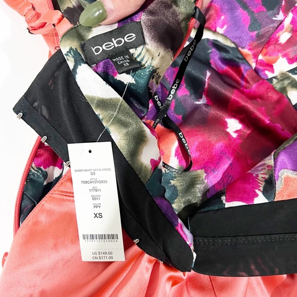 Bebe Sweetheart Satin Corset Top Dress Coral XS NWT - Picture 8 of 12